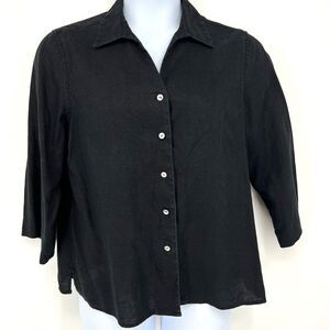 Orvis 100% Linen Shirt Women’s Large Black Button Front Kimono Sleeve Boxy Fit